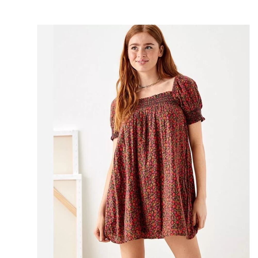 NEW American Eagle Babydoll dress Floral Square Neck Smocked Puff sleeves sz SP
